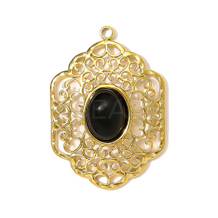 304 Stainless Steel with Synthetic Black Onyx Pendants STAS-OY001-48G-1