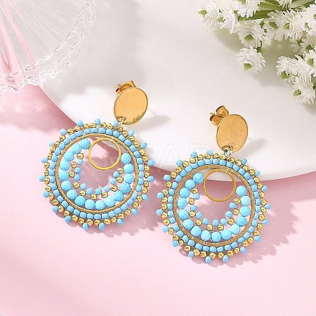 304 Stainless Steel with Glass Seed Beads Stud Earrings EJEW-MZ00761-01-1
