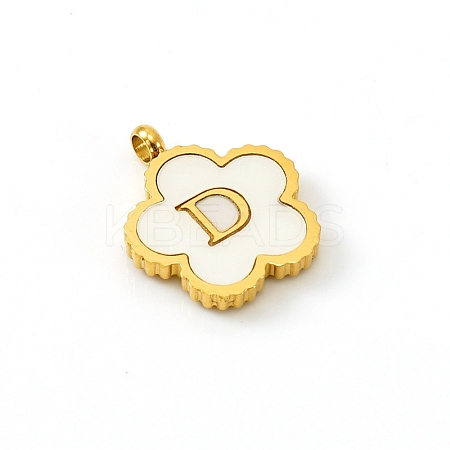 Golden Tone Stainless Steel Pave White Shell Letter Flower Charms PW-WGC5230-04-1