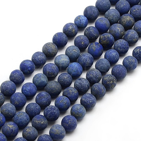 Natural Frosted Lapis Lazuli Round Bead Strands G-M064-4mm-08-1