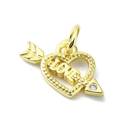Heart Theme Brass Micro Pave Cubic Zirconia Charms KK-H475-56G-07-1