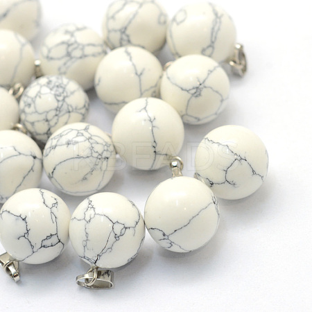 Round Natural Howlite Pendants G-Q434-13-1