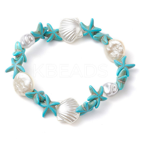 Synthetic Turquoise & ABS Plastic Imitation Pearl Beaded Stretch Bracelets BJEW-JB10567-1