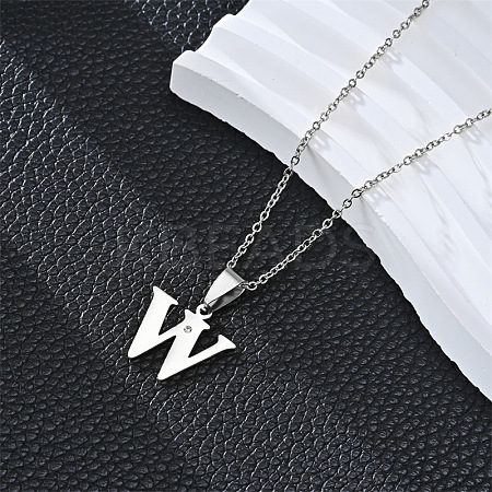 201 Stainless Steel Crystal Rhinestone Initial Pendant Necklaces FS-WG28760-25-1