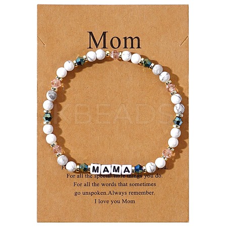 Mother's Day Dyed Synthetic Turquoise & Glass Beads Stretch Bracelets LS-SK3516-8-1