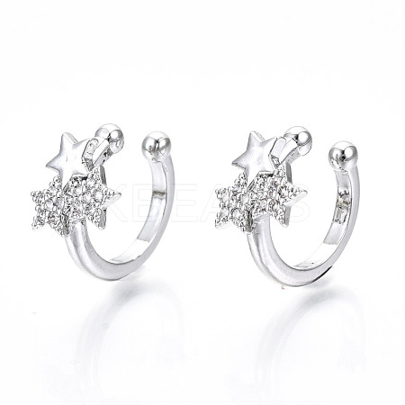 Brass Micro Pave Clear Cubic Zirconia Cuff Earrings EJEW-T046-23P-NF-1