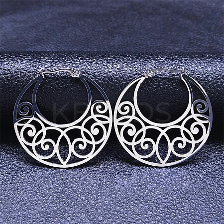 304 Stainless Steel Hollow Moon Hoop Earrings EJEW-P248-04P-1