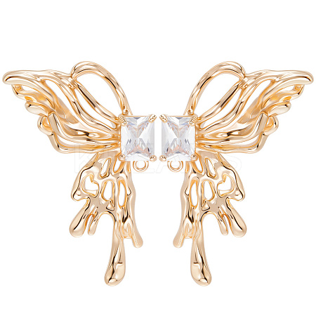 2 Pairs Brass Pave Clear Cubic Zirconia Butterfly Stud Earring Findings KK-BBC0018-66-1