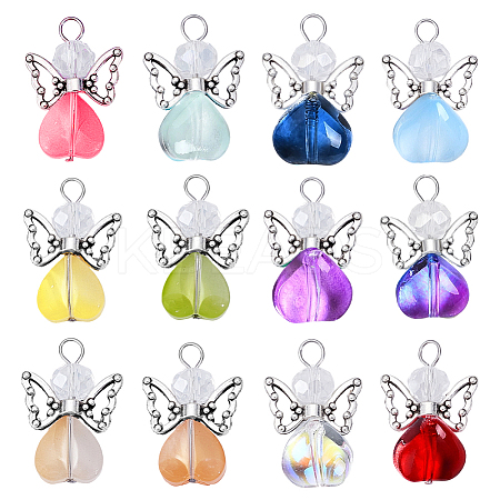 60Pcs Gradient Color Baking Paint Transparent Glass Pendants PALLOY-PHE00008-1
