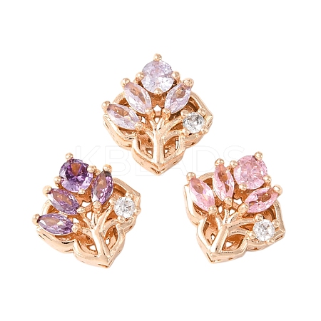 3Pcs 3 Colors Brass Micro Pave Cubic Zirconia Beads KK-YW0003-08-1