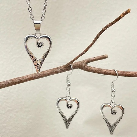 Heart Alloy Pendant Necklaces & Dangle Earrings Sets for Women FS-WGFD789-01-1