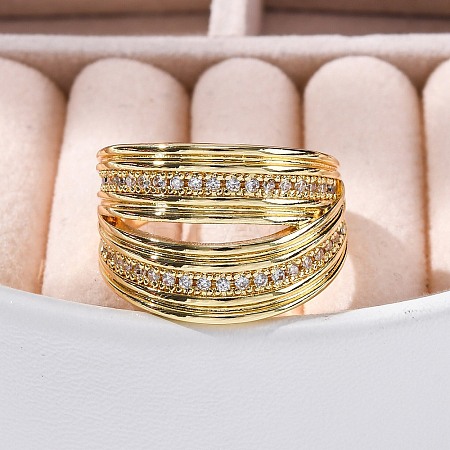 Rack Plating Brass Micro Pave Clear Cubic Zirconia Open Cuff Finger Rings for Women RJEW-M028-92G-1