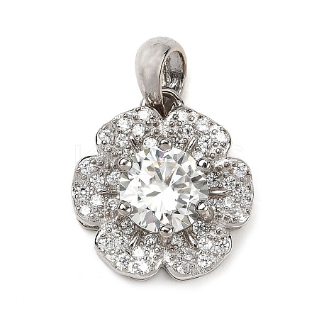 925 Sterling Silver  Moissanite Rhinestone Flower Charms STER-D308-01A-P-1