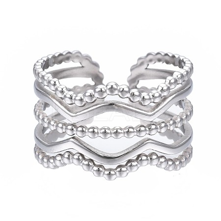 Non-Tarnish 304 Stainless Steel Wave Open Cuff Ring RJEW-T023-34P-1
