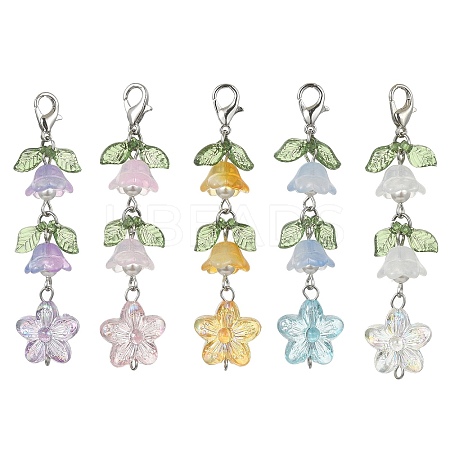 5Pcs 5 Colors Transparent Acrylic & Glass Flower Pendant Decoration HJEW-JM01535-S-1