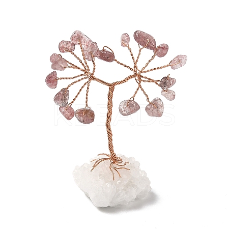 Natural Strawberry Quartz Chips Tree of Life Decorations DJEW-P022-01B-07-1
