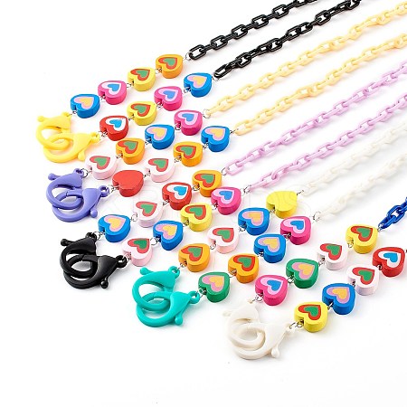 Heart Natural Dyed Wood Beaded Necklaces NJEW-JN03528-1