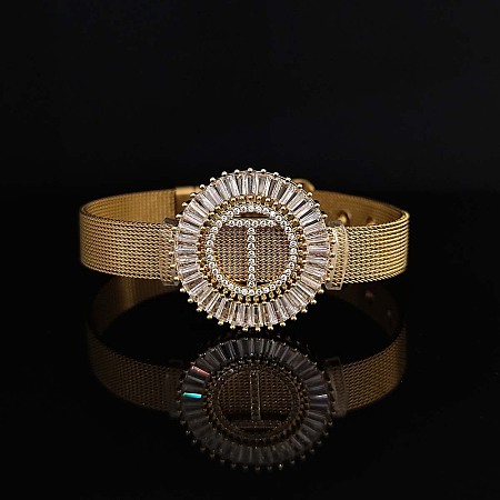 Brass Micro Pave Clear Cubic Zirconia Bangles for Women FS-WGA7409-41-1
