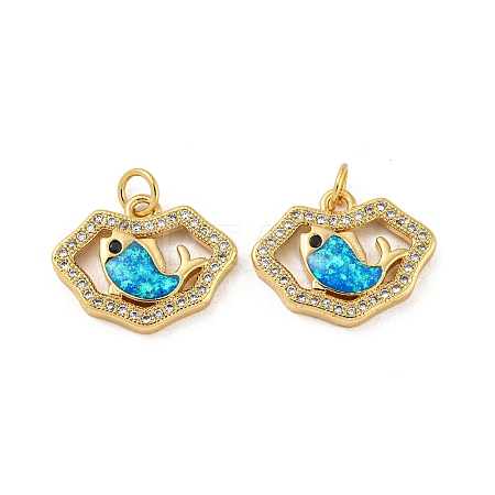 Brass Micro Pave Cubic Zirconia with Synthetic Opal Pendants KK-D096-06B-G-1