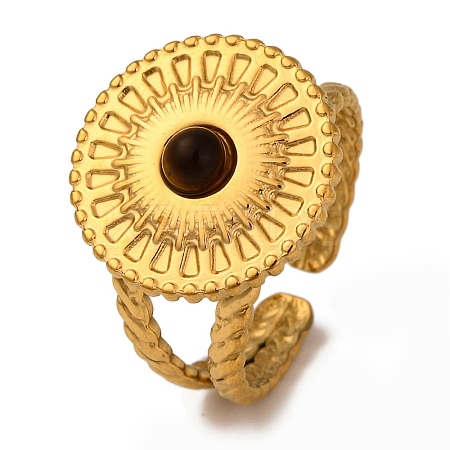 Natural Tiger Eye Finger Rings RJEW-Q822-34G-02-1