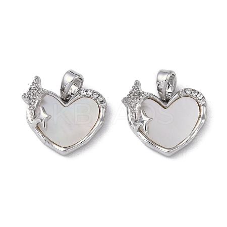 Brass & Shell & Clear Cubic Zirconia Charms KK-G497-16P-1