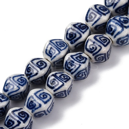 Handmade Blue and White Porcelain Beads Strands PORC-I027-07-1