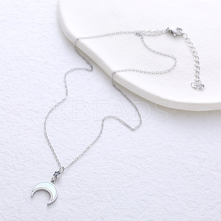 Stainless Steel Pave Natural White Shell Moon Pendant Necklaces for Women GV4177-1