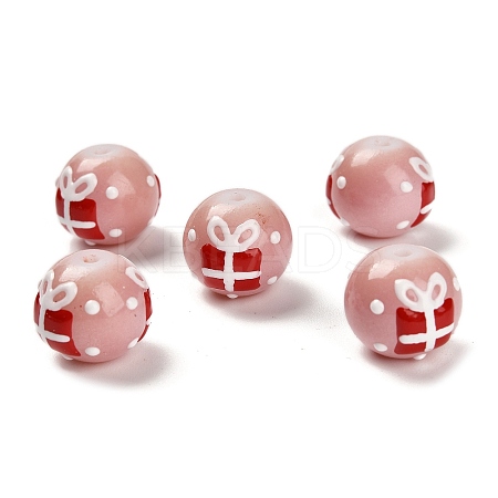 Christmas Theme Baking Paint Glass Beads LAMP-I028-08D-1