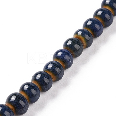 Handmade Fancy Antique Glazed Porcelain Ceramic Round Beads Strands PORC-L019-6mm-07-1