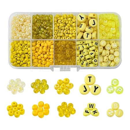 DIY Flat Round & Heart Acrylic & Glass Seed Beads Jewelry Making Findings Kits DIY-FS0006-43B-1