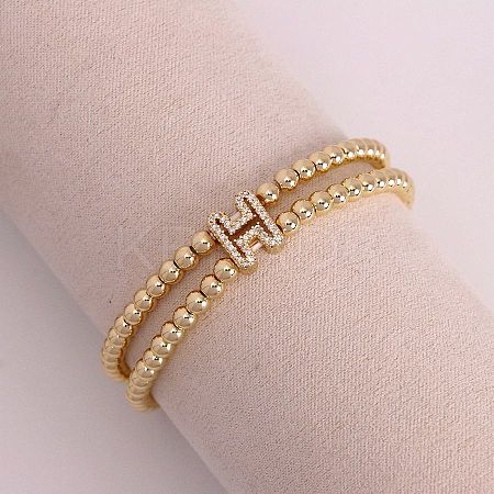 Brass Micro Pave Clear Cubic Zirconia Beads Double Strands Stretch Bracelets for Women FS-WGC7159-08-1