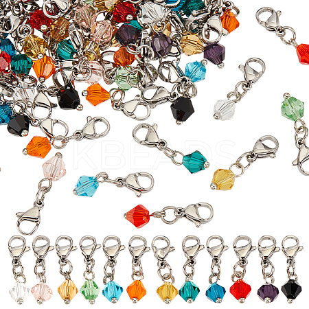 96Pcs 12 Colors Bicone Glass Pendant Decoration HJEW-GO00064-1