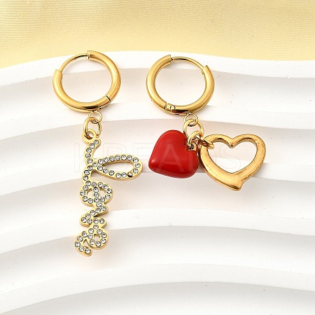 Heart & Word LOVE 304 Stainless Steel Micro Pave Clear Cubic Zirconia Hoop Earrings EJEW-B140-07G-1