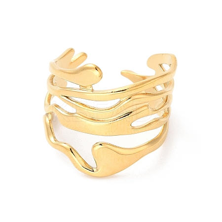 Ion Plating(IP) 304 Stainless Steel Twist Wave Open Cuff Ring for Women RJEW-K245-30G-1