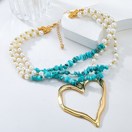 Bohemian Synthetic Turquoise Chips Beads 3 Layer Necklaces NJEW-K384-04B-1