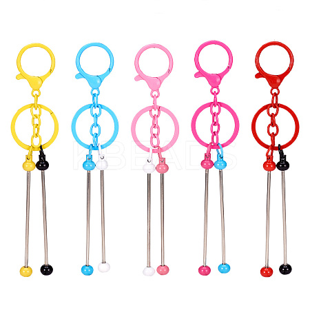 5Pcs 5 Colors Alloy & Iron Beadable Bar Keychain for DIY Crafts Jewelry Making KEYC-TA0001-28-1