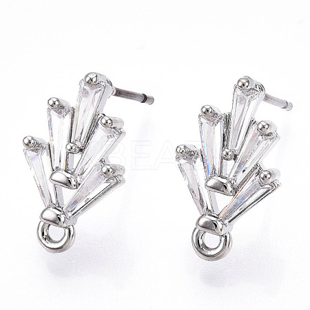 Brass Cubic Zirconia Ear Studs MAK-T011-04P-1