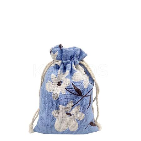Printed Cotton Imitation Burlap Packing Pouches Drawstring Bags PW-WG7B662-14-1