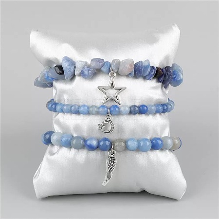 3Pcs Alloy & Natural Blue Agate Beads Charm Bracelets DY7954-18-1