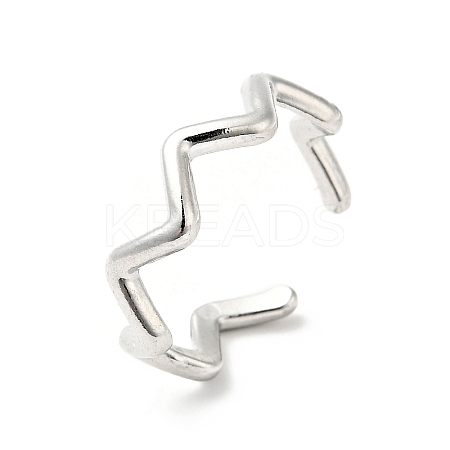 Non-Tarnish 304 Stainless Steel Wave Open Cuff Ring for Women RJEW-I085-13P-1