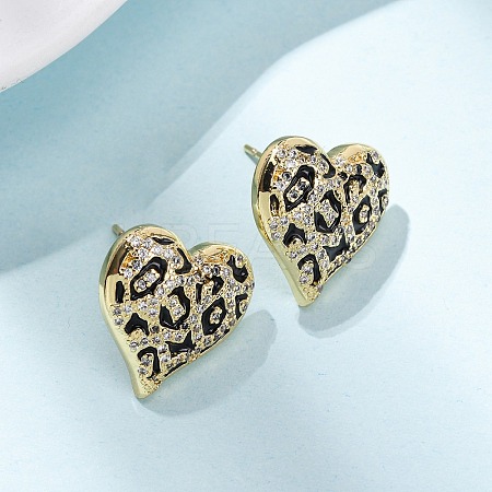 Heart Brass Micro Pave Clear Cubic Zirconia Stud Earrings EJEW-H178-09G-02-1