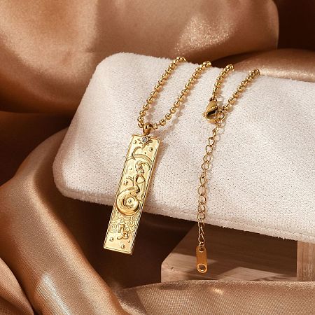 304 Stainless Steel Clear Cubic Zirconia Rectangle Constellation Pendant Necklaces for Women Men NJEW-S435-01G-J-1
