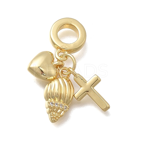 Brass Micro Pave Clear Cubic Zirconia European Dangle Charms KK-D431-033D-G-1