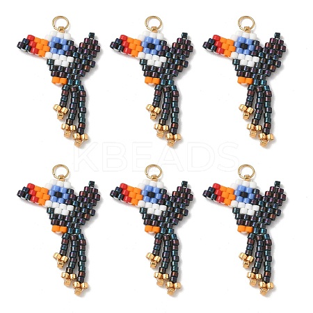 Glass Seed Beaded Bird Pendants PALLOY-MZ00920-02-1