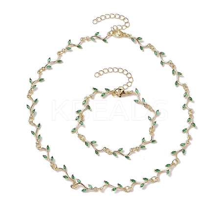 Cubic Zirconia Branch Links Bracelets & Necklaces Sets SJEW-JS01294-1