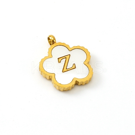 Golden Tone Stainless Steel Pave White Shell Letter Flower Charms PW-WGC5230-26-1