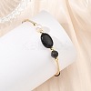 Round & Oval Natural Black Tourmaline & Larvikite & Lava Rock & Cultured Freshwater Pearl & Non-magnetic Synthetic Hematite Beaded Bangles BJEW-JB14079-2