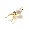 Brass & Natural Pearl U Shaped Pendants KK-Z093-38G-2