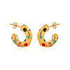 304 Stainless Steel Rhinestone C-Shaped Stud Earrings FS-WGCE1EF-02-2