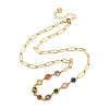 304 Stainless Steel Colorful Cubic Zirconia Flat Round Oval Link Chain Necklaces for Women NJEW-A051-06G-4